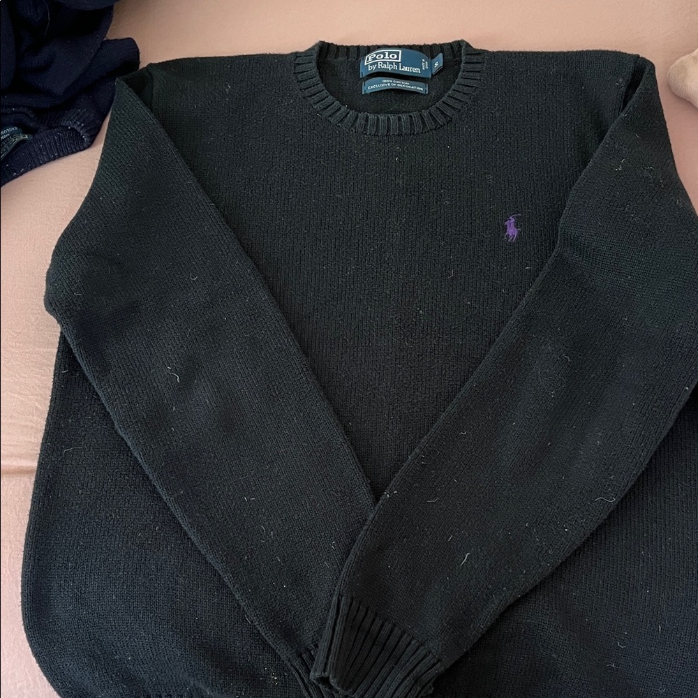 Ralph Lauren Black Crewneck Sweater with Purple Logo Men’s